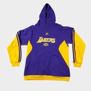 Adidas Los Angeles Lakers Hoodie Mens S/M Purple Yellow Embroidered NBA Pullover